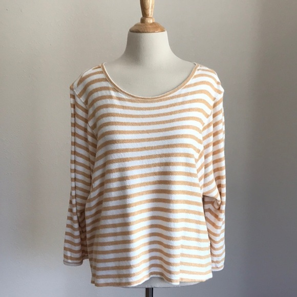 Democracy Gold and White Striped Scoop Neck Top in Size XL - Picture 1 of 8